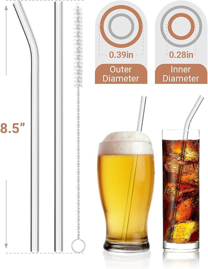 Foogwee® 20 Packs Reusable Glass Straws Set, 8.5'' x 10mm Clear Drinking Straws - Image 2