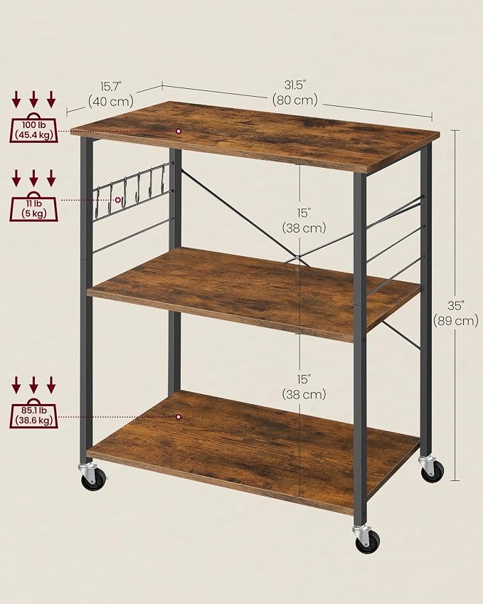 VASAGLE Kitchen Shelf on Wheels, 31.5 Inches Serving Cart - Image 5