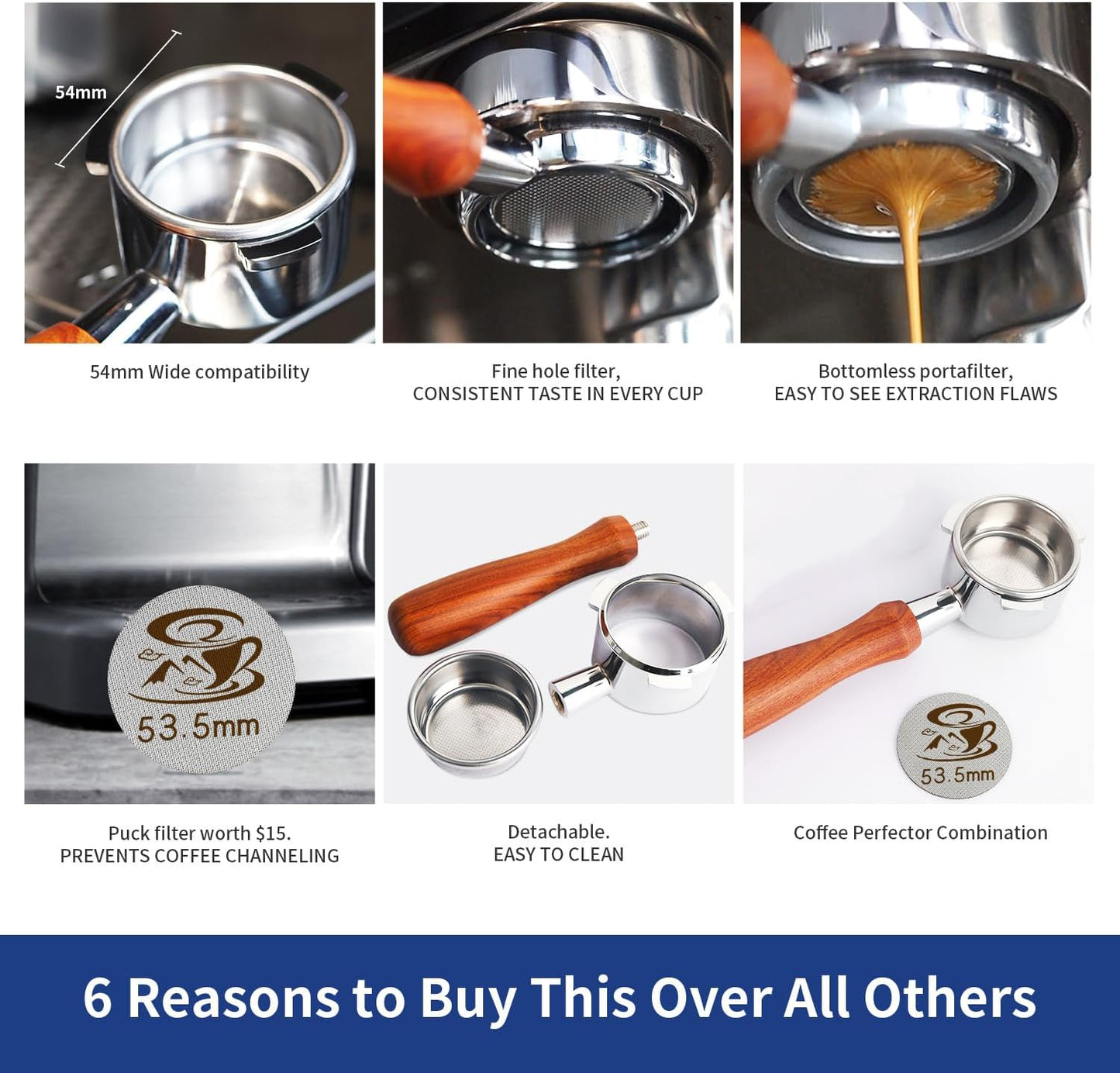 54mm Bottomless Portafilter with Stainless Steel Filter Holder & Basket - 3-Ear Espresso Filter for Breville Barista Express (BES870/878/875/840/Duo-Temp Pro) - Durable Solid Wood Handle –by Aeglemana