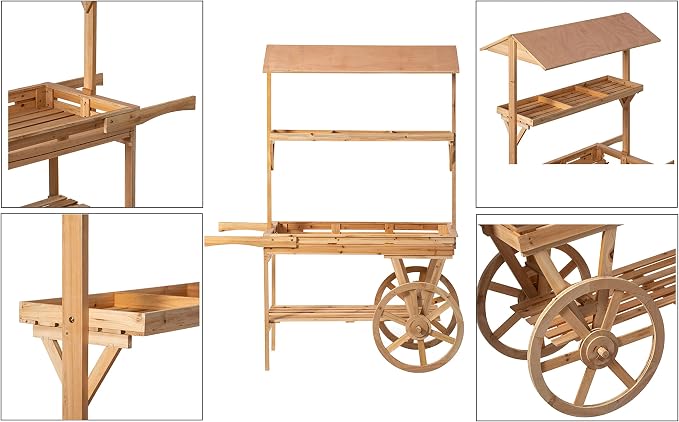 Vintiquewise Large Wooden 3 Tier Rolling Table Cart - Image 7