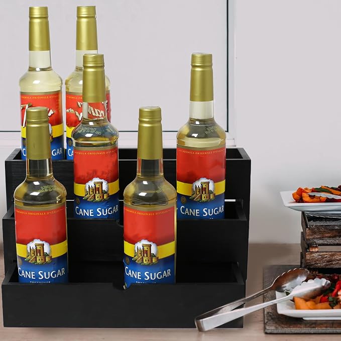 Black Wood Coffee Syrup Rack Organizer, 3-Tier Separated Bottle Holder - Image 5