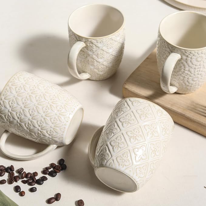 Coffee Mugs Set of 4, 16 Oz Ceramic Coffee Mugs, Large Porcelain Embossed Cups - Image 3