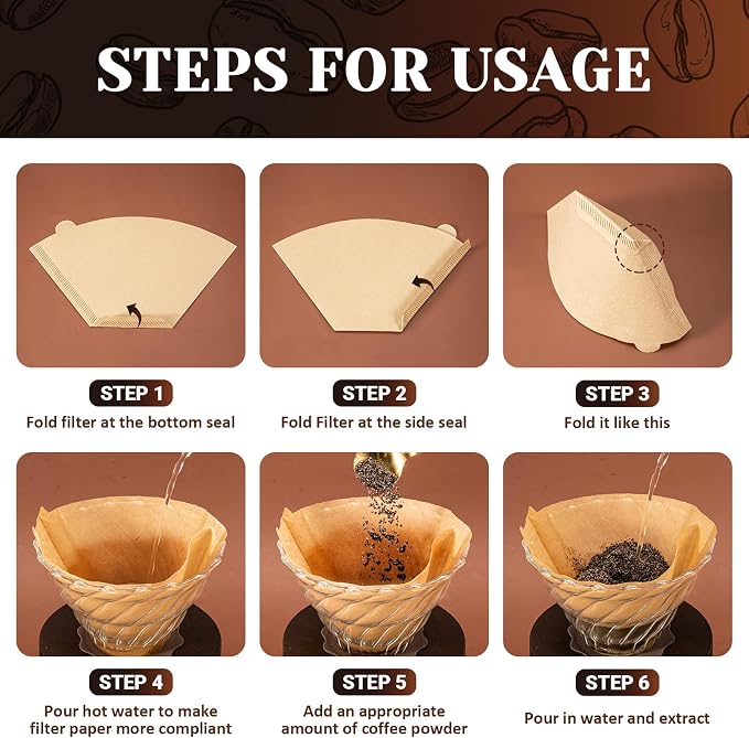 100 Count Coffee Filters #4, Premium Cone Coffee Filters 8-12 cup, Unbleached - Image 5