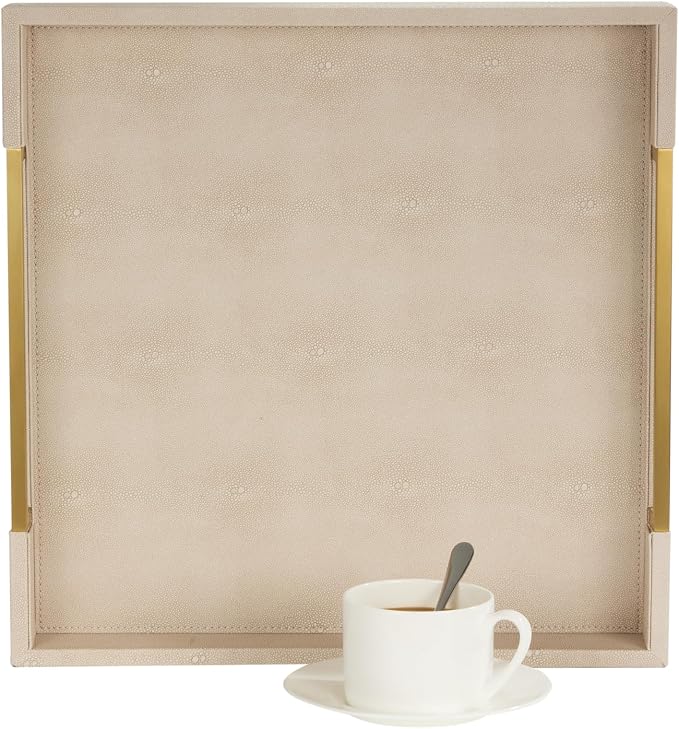 Sagala 16”x16 Ivory Shagreen Leather Serving Tray by Unknown