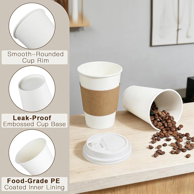 RAZCC 120 Pack 12 oz Paper Coffee Cups Set, Disposable White Coffee Cups - Image 3
