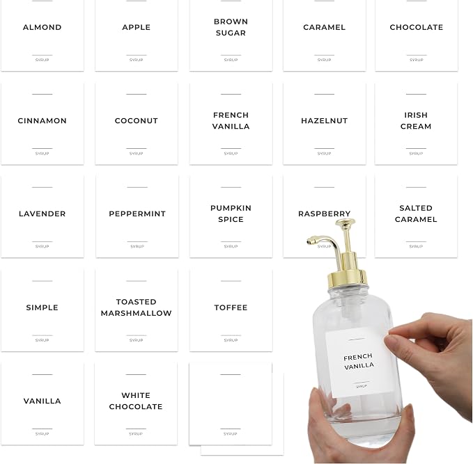 Spaceneat Coffee Syrup Labels for Bottles, Syrup Dispensers by Spaceneat