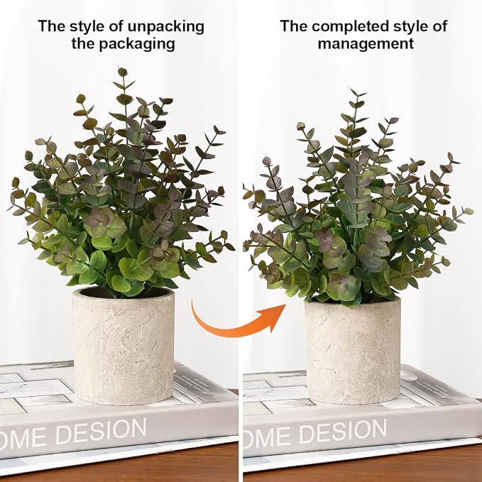 Coferset 2 Pack Small Fake Plants Christmas Greenery Eucalyptus Potted - Image 9