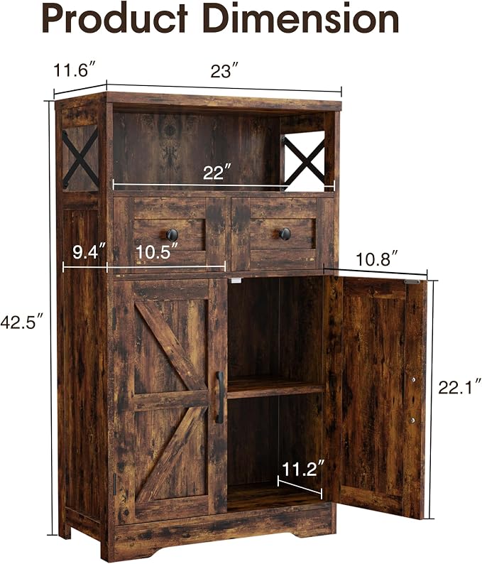 Rustic Brown Farmhouse Storage Cabinet Set of 2, Small Kitchen Pantry Cabinet - Image 3