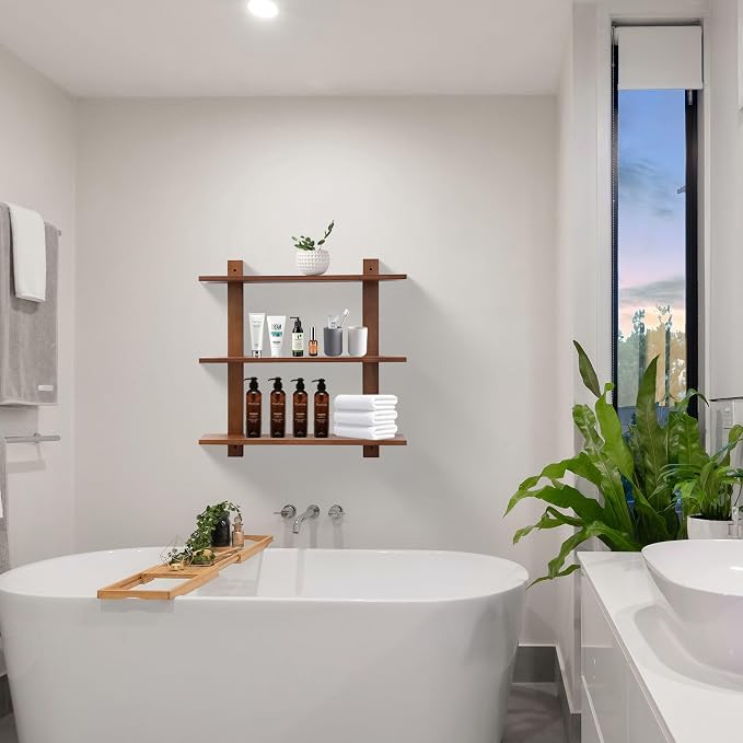 3 Tier Floating Shelves, Long Wall Shelf, Over The Toilet Shelves Bathroom - Image 6