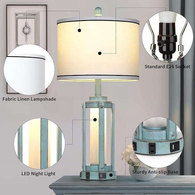 Industrial Farmhouse Table Lamp, Nightstand Metal Lamp - Image 2