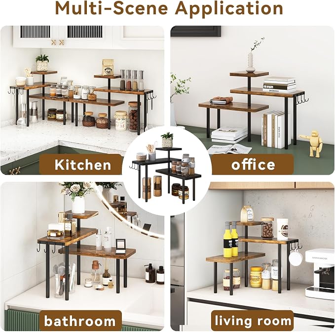 IBUYKE Kitchen Countertop Organizer, 3-Tier Wooden Spice Racks, Bathroom - Image 7