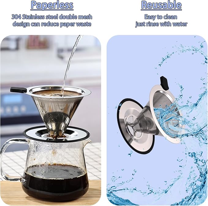 Pour Over Coffee Filter Dripper, Stainless Steel Metal Cone | Drip Coffee Filter - Image 7