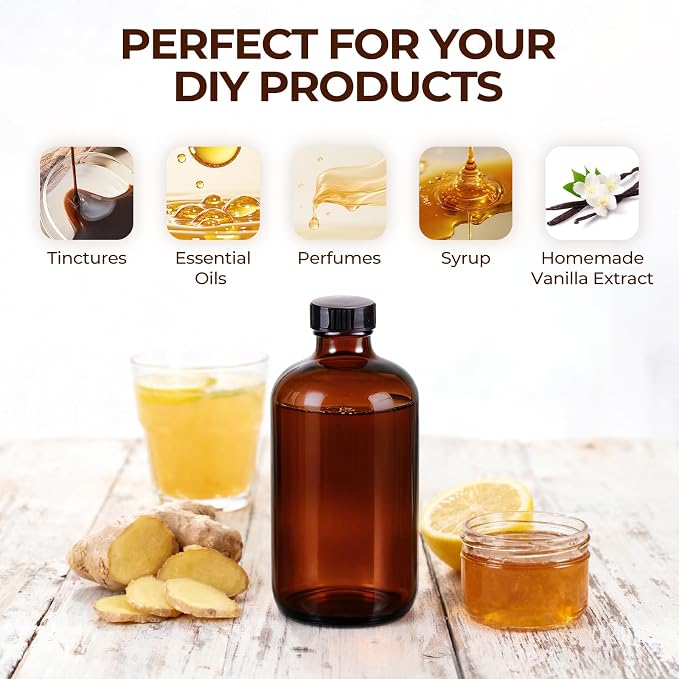 3 Pack, 16 OZ Amber Glass Bottles Boston Round Sample Refillable Bottles - Image 4