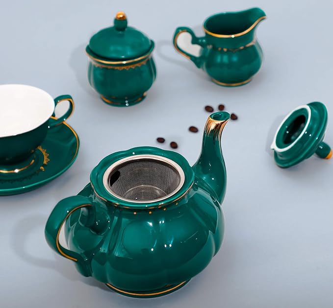 CHENP.HMC Tea Set 22-Piece Porcelain Ceramic Coffee Tea Sets Cups Saucer Service - Image 9