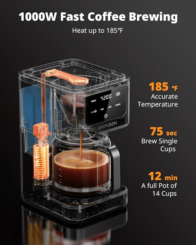 AIRMSEN 14-Cup Programmable Drip Coffee Maker – 1000W Fast Brewing Coffee - Image 5