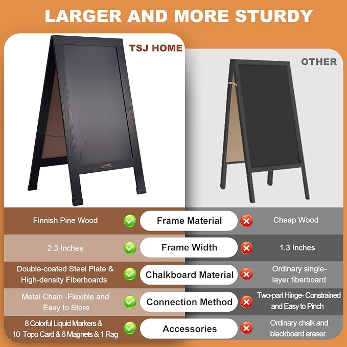 Wood Magnetic A-Frame Chalkboard Signs, Double-Sided Sidewalk Blackboard - Image 3