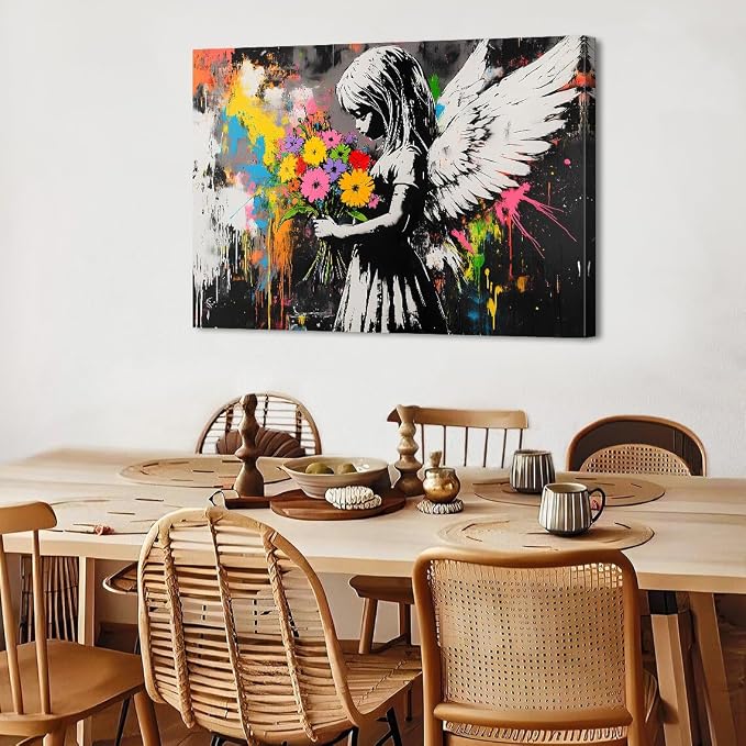 Abstract Graffiti Banksy Canvas Wall Art Banksy Angel Girls Decor Colorful - Image 6