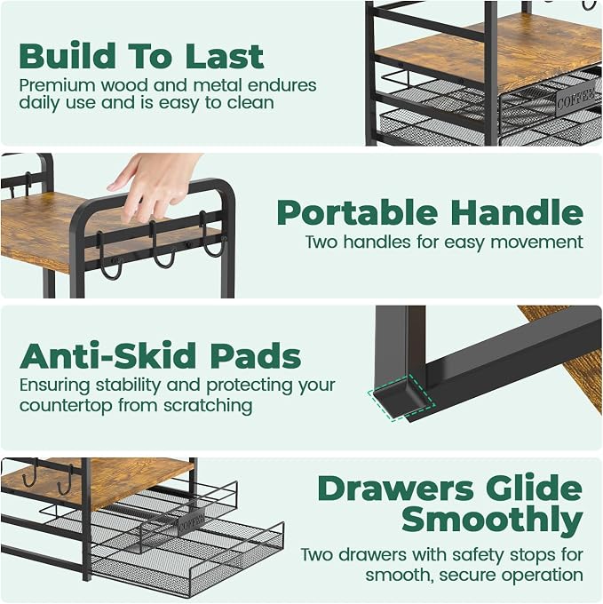 EsLuker.ly Coffee Bar Organizer Station Shelf Mug Holder - Image 6