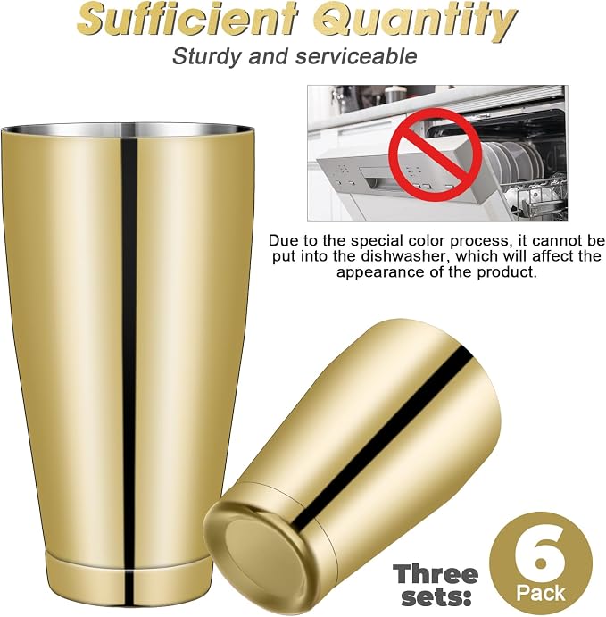 Sabary 6 Pcs Cocktail Shakers Professional Bar Shaker Boston Set Stainless - Image 4