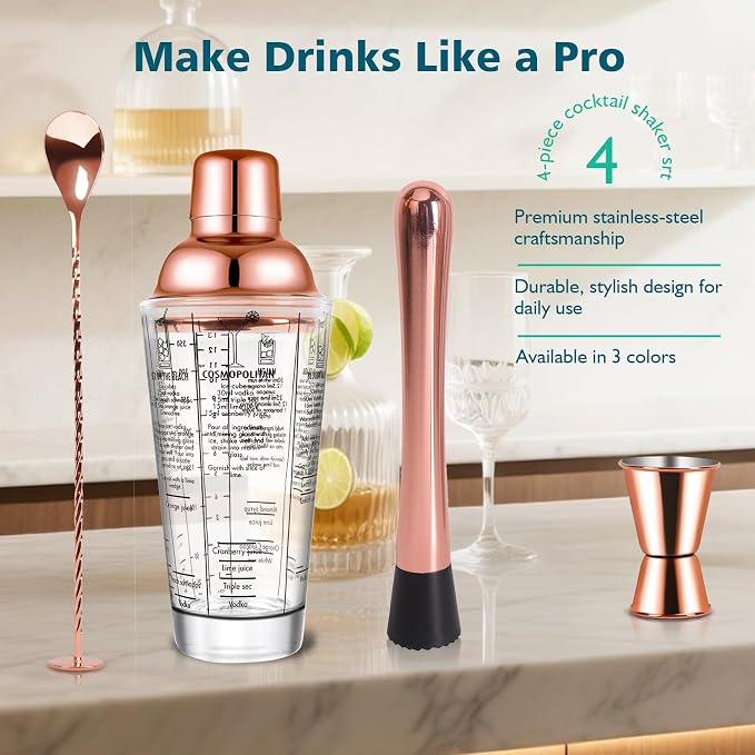 14oz Glass Cocktail Shaker Set, Martini Mixer Shaker - Image 6