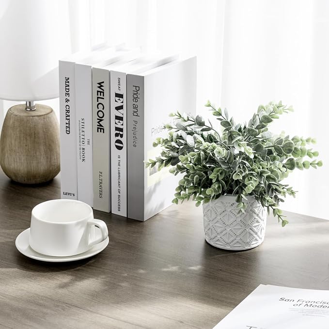 MyGift Artificial Eucalyptus Plant in Modern Gray Concrete Pots - Image 6
