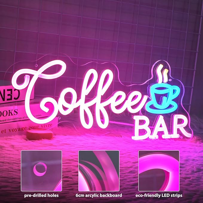 Coffee Bar Neon Sign, Dimmable Pink Blue Coffee LED Sign, 5V USB Powered Cafe - Image 7