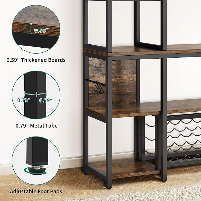 DWVO Large Bakers Rack with Power Outlets and Wine Rack, 35.5 inch 5-Tier - Image 5