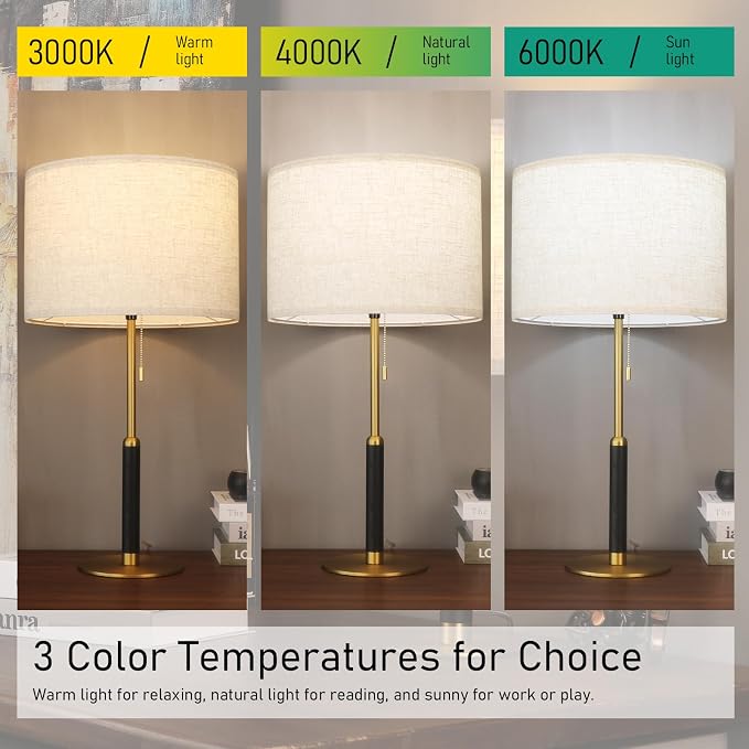 26.4" Pull Chain Table Lamp Modern Mid Century Bedside Lamps - Image 5