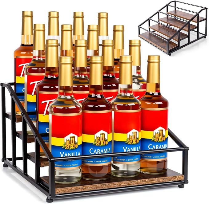 kimilus Coffee Syrup Organizer Rack, Liquor Bottle Display Shelf, 4 Tier 16 by kimilus