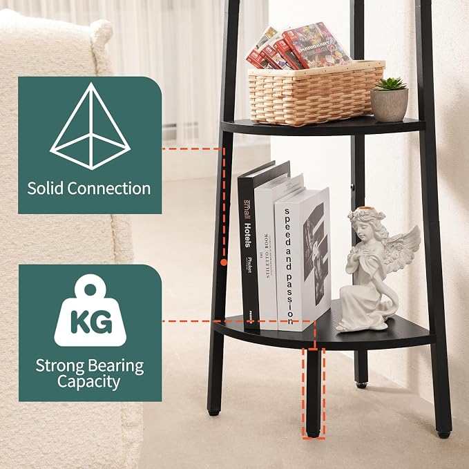 Yoobure 5‑Tier Corner Shelf – Sturdy Metal Frame & Wood Ladder Bookshelf - Image 5