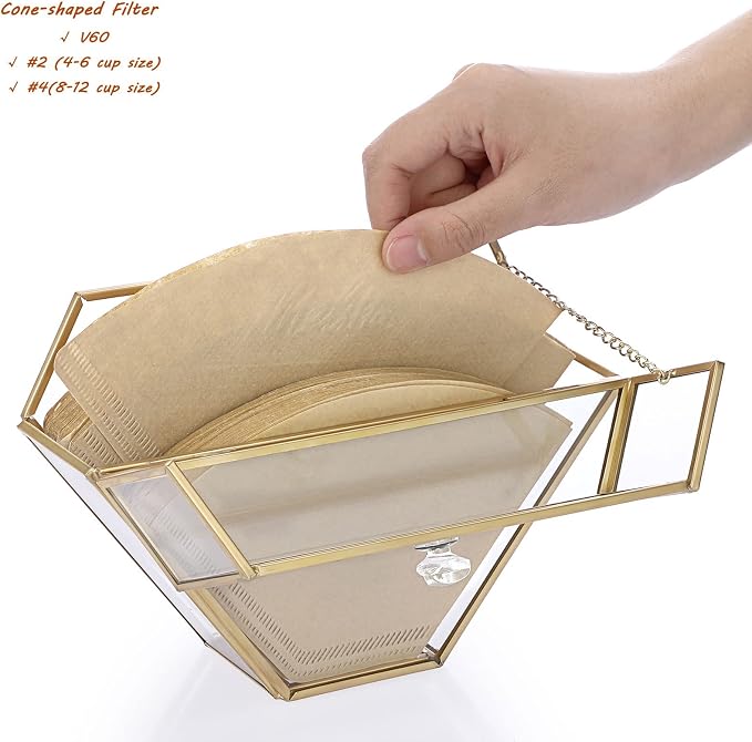 ELLDOO Gold Glass Coffee Filter Holder Coffee Paper Storage Container Filter - Image 2