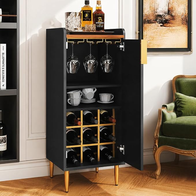 ARTPOWER Mini Bar Cabinet for Apartment, Fluted Wine Bar Cart by PowerofArtBetterforLife