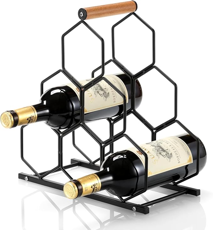 Small Black Wine Rack 6 Bottle Holder Countertop by Drincarier