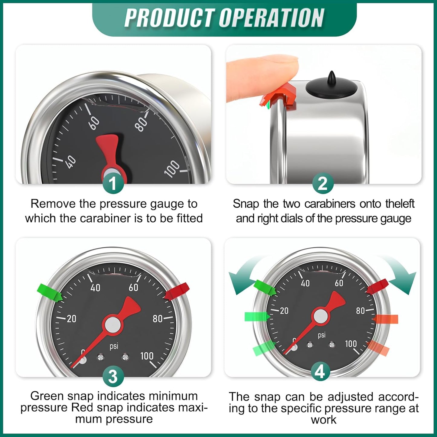 0-100PSI Stainless Steel Glycerin Filled Pressure Gauge 1.5" Black Dial Size, 1/8" NPT Back Mount, for Tube, Water Pump, Gas, Liquid, Pressure Test (with Range Mark Pointer)