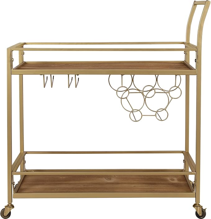 FirsTime & Co. Gold and Brown Francesca Bar Cart, 2 Tier Mobile Mini Bar - Image 2