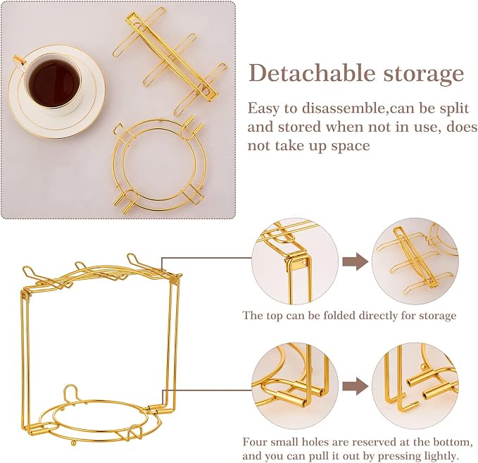 Teacups and Saucers Display Stand, Tea Cup Holder, Metal Foldable Storage Rack - Image 4