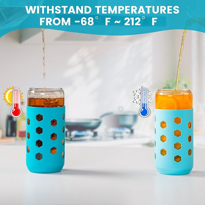 Mrsdry Glass Cups with Lids and Straws, 20oz Drinking Glasses Set with Silicone - Image 5