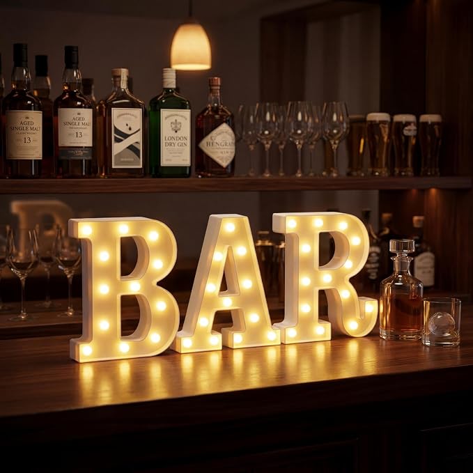 Mudder 3 Pcs Bar Sign for Home Bar Accessories Light Up LED Letter Decor Word - Image 3