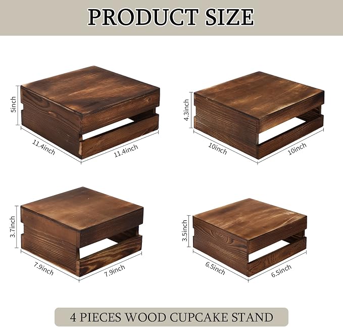 Sieral 4 Pieces Wood Cupcake Display Stand Decorative Dessert Appetizer Cake - Image 2
