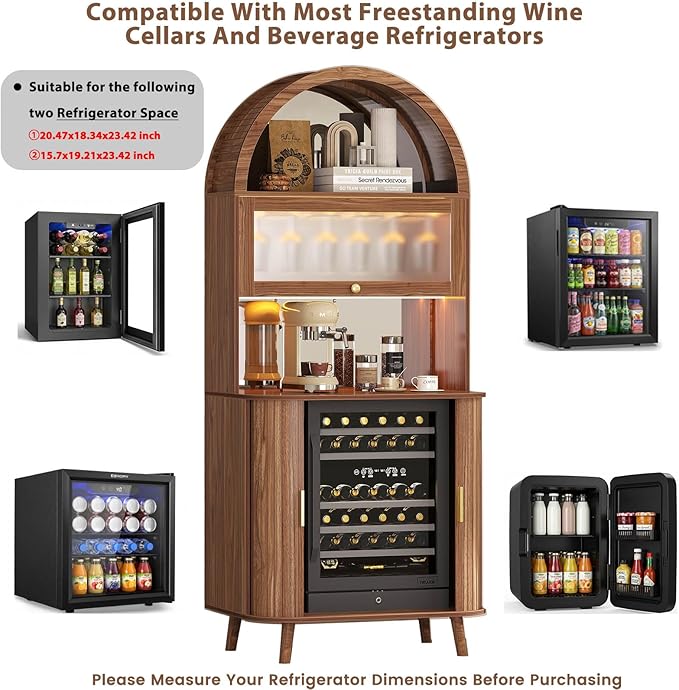 LVB Wine Bar Cabinet with Fridge Space, Arched Coffee Bar Cabinet with Storage - Image 5