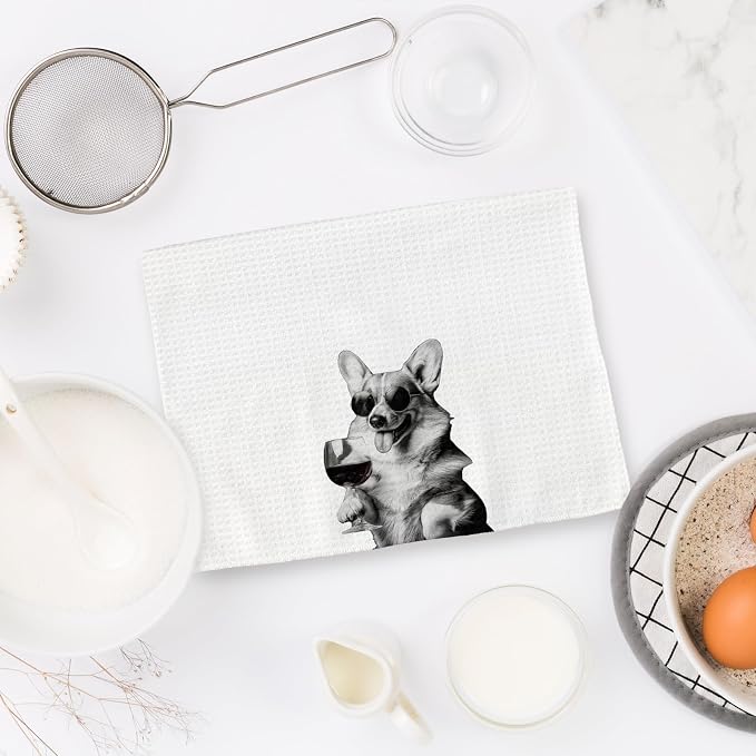 Corgi Gifts Wine Dog Kitchen Towels, Corgi Gifts - Image 6