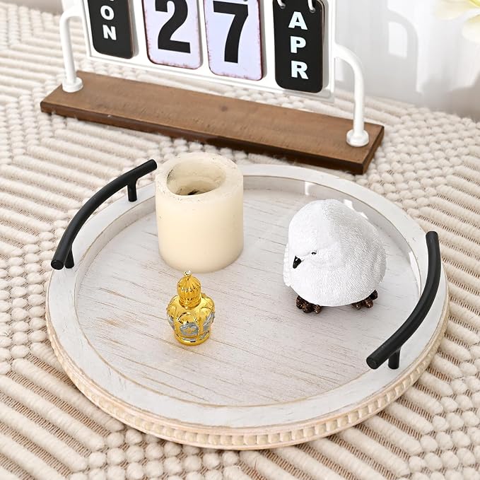 SwallowLiving White Wooden Beaded Serving Tray - Image 6