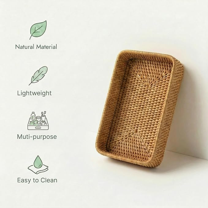 9.8" x 5.3" Rattan Tray, Wicker Decorative Tray, Woven Tray Rectangular - Image 7
