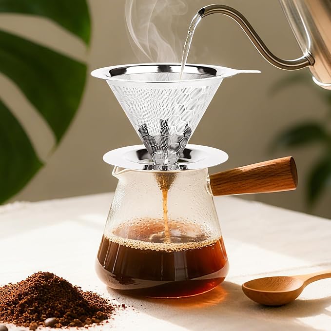 Pour Over Coffee Maker, Single Cup | Reusable Metal Coffee Filter, Stainless - Image 3