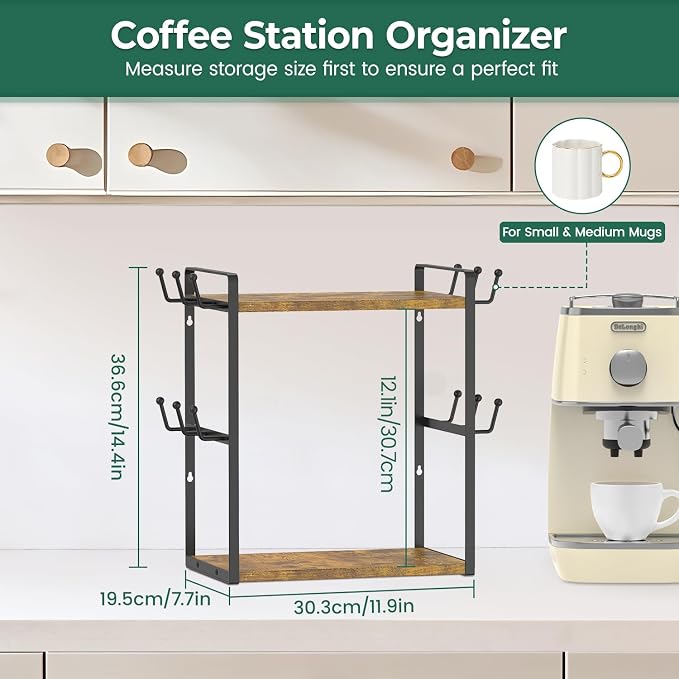 EsLuker.ly Coffee Station Bar Organizer Mug Holder Stand Countertop, 2 Tier Mug - Image 2