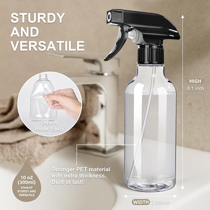 Uineko Spray Bottles 2-Pack, 10 Oz, Mist & Stream, Heavy Duty Spraying Empty - Image 5