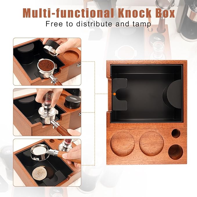 IKAPE 51/53/54/58mm Espresso Knock Box, Sandywood Coffee Station, Tamper Tools - Image 3