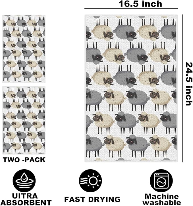 2 Pcs Sheep Kitchen Towels, Microfiber Dish Cloths - Image 2