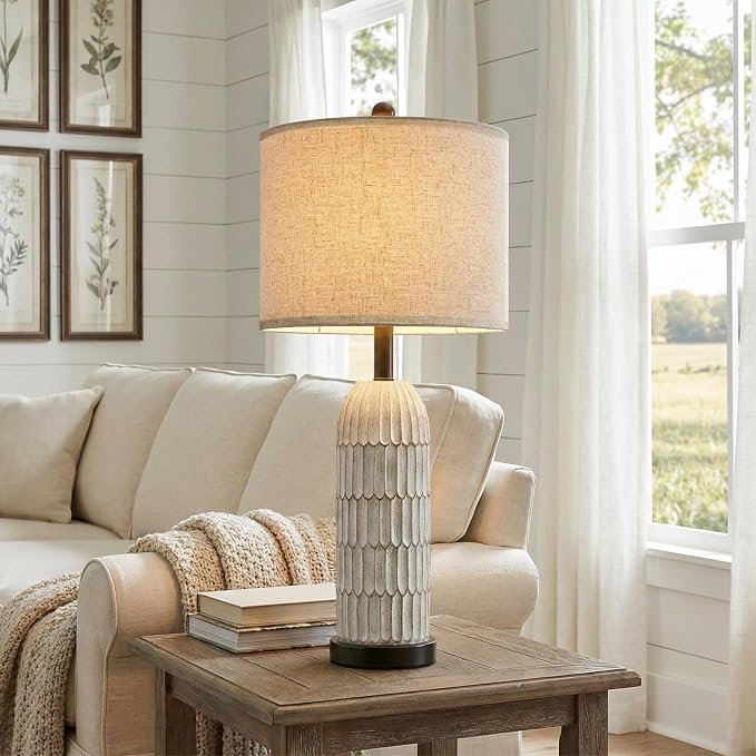OYEARS 26.5" Bedside Table Lamps Set of 2, Farmhouse Table Lamp - Image 4