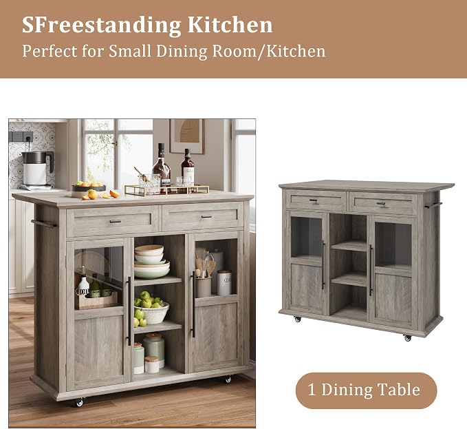 Mobile Storage Island, 2-Tier Rolling Kitchen Cart - Image 3
